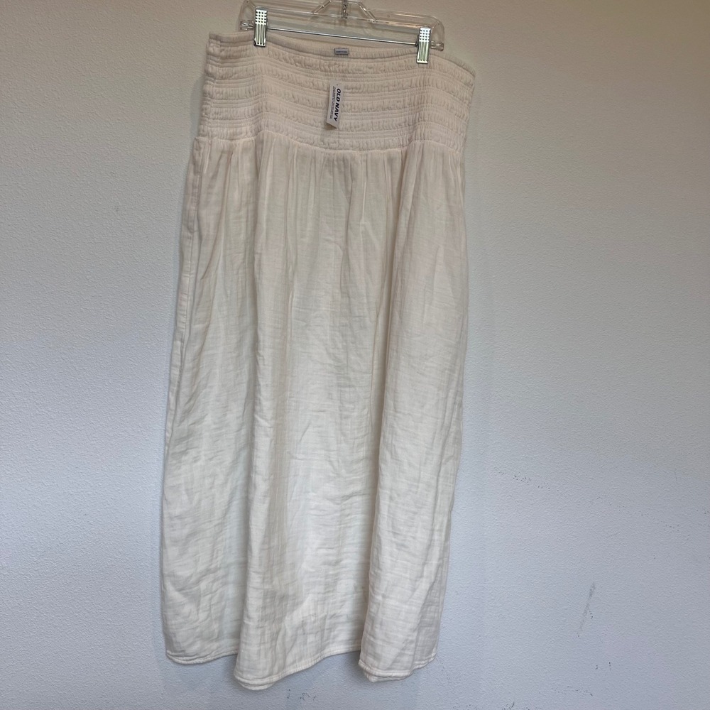 Old Navy Demi Smocked Maxi Skirt Sea Salt White Cotton Gauze cottage core beach